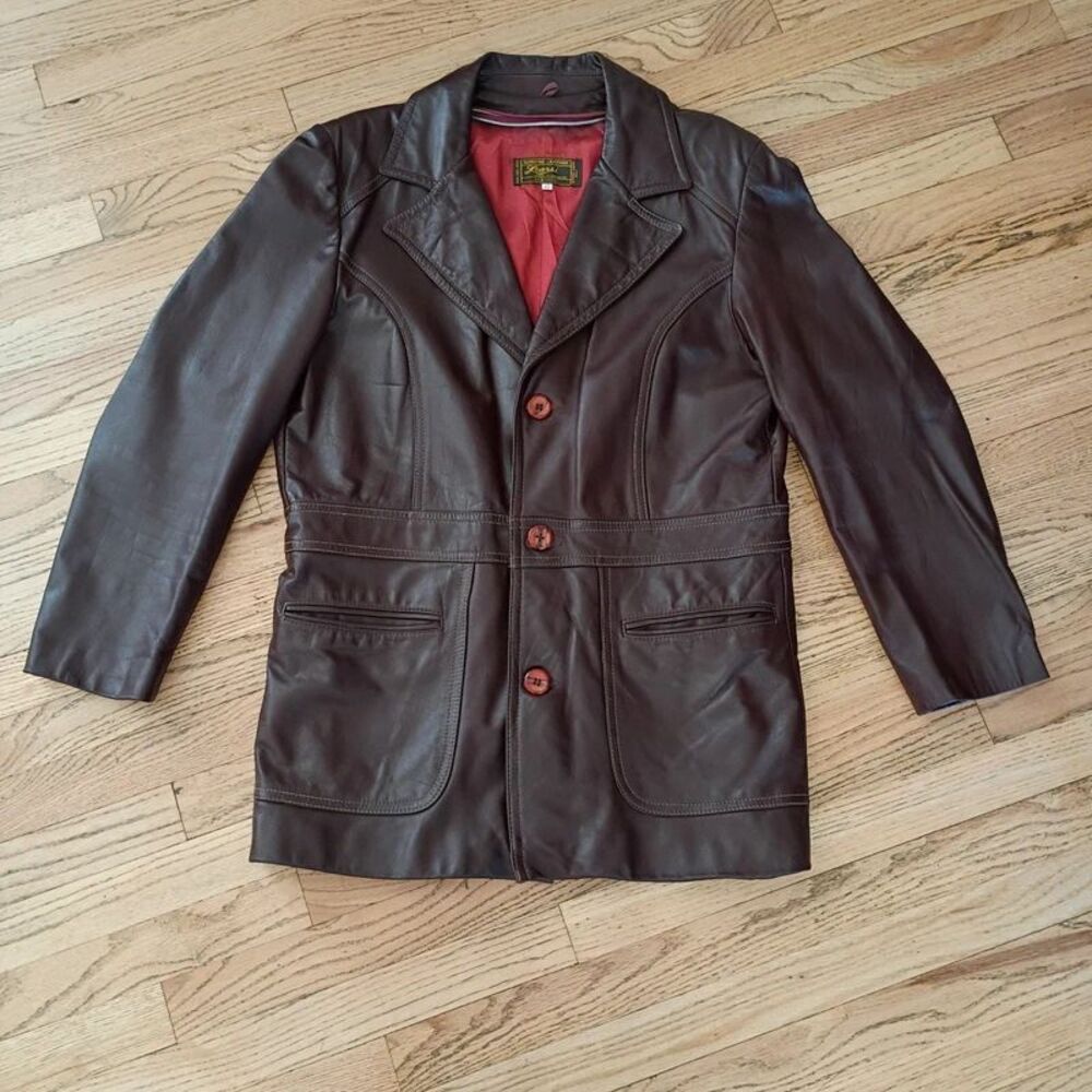 Vintage Learsi Men's Genuine Leather Jacket Brown Pockets Flawed Please Read